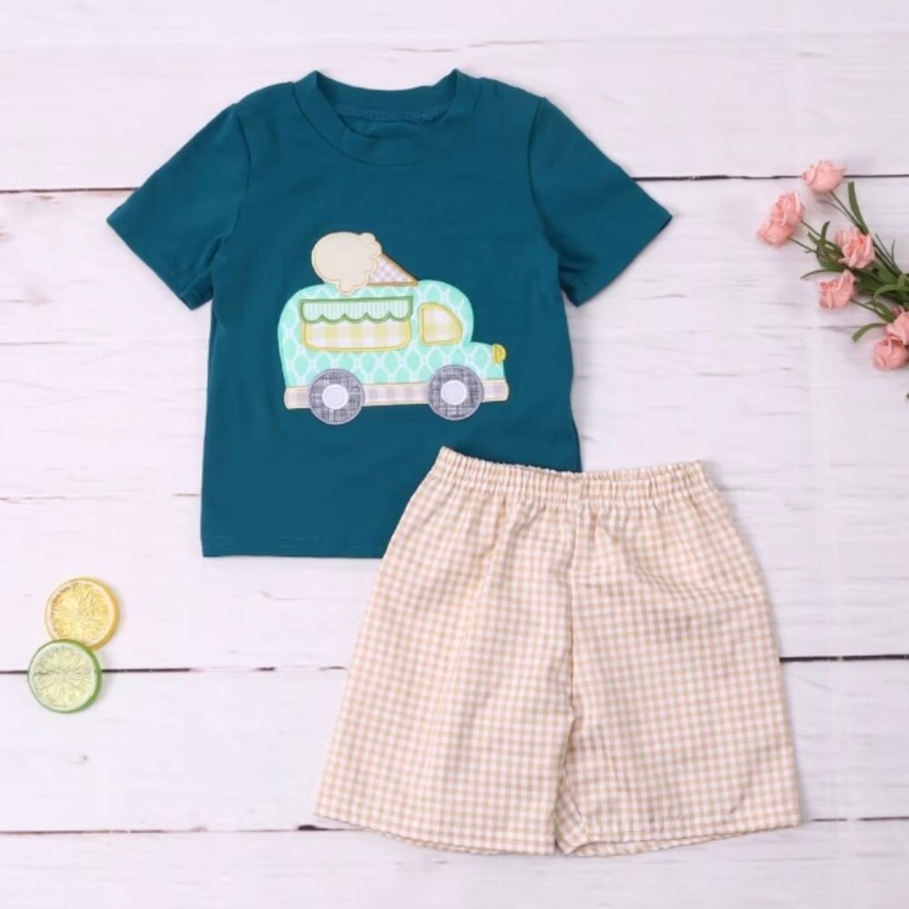Boutique Ice Cream Truck Boys Shorts Outfit Set